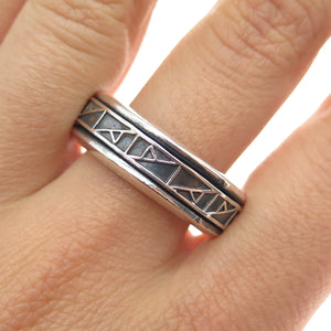 925 Sterling Silver Vintage Modernist Rotating Band Oxidized Ring Size 13.5