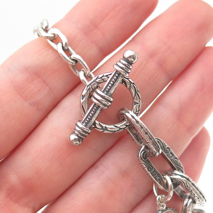 925 Sterling 2-Tone Vintage Amethyst Peridot & Topaz Multi-Charm Bracelet 6.75"