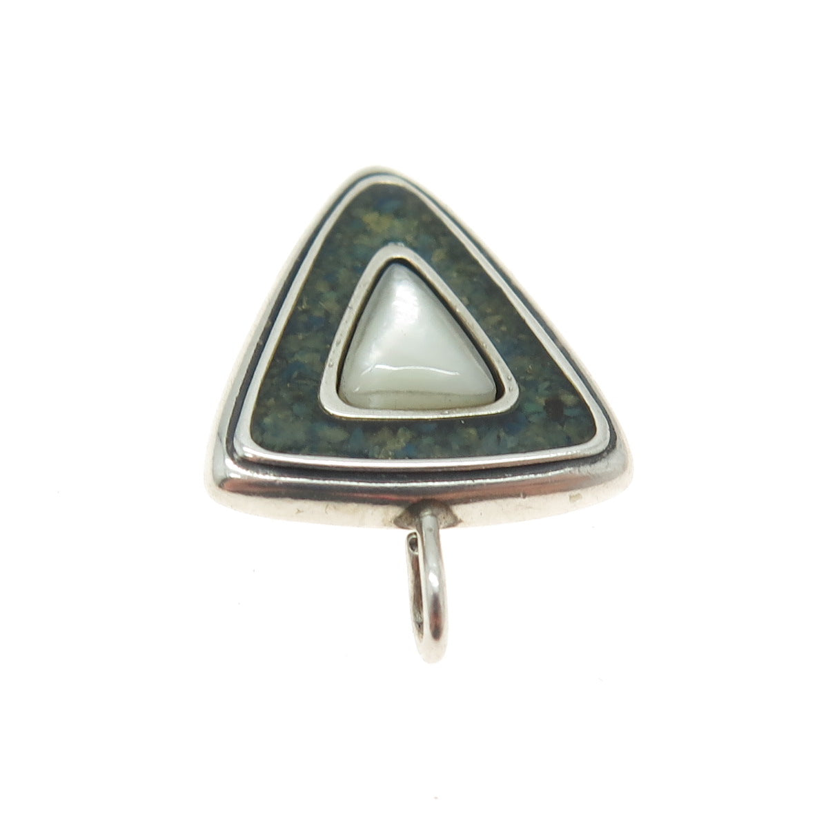 CAROLYN POLLACK 925 Sterling Vintage Mother-of-Pearl Turquoise Inlay Pendant