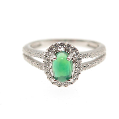 925 Sterling Silver Real Opal & C Z Ring Size 5.25