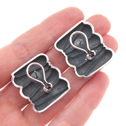 Krypell 925 Sterling Silver Vintage Modernist Oxidized Omega Back Earrings