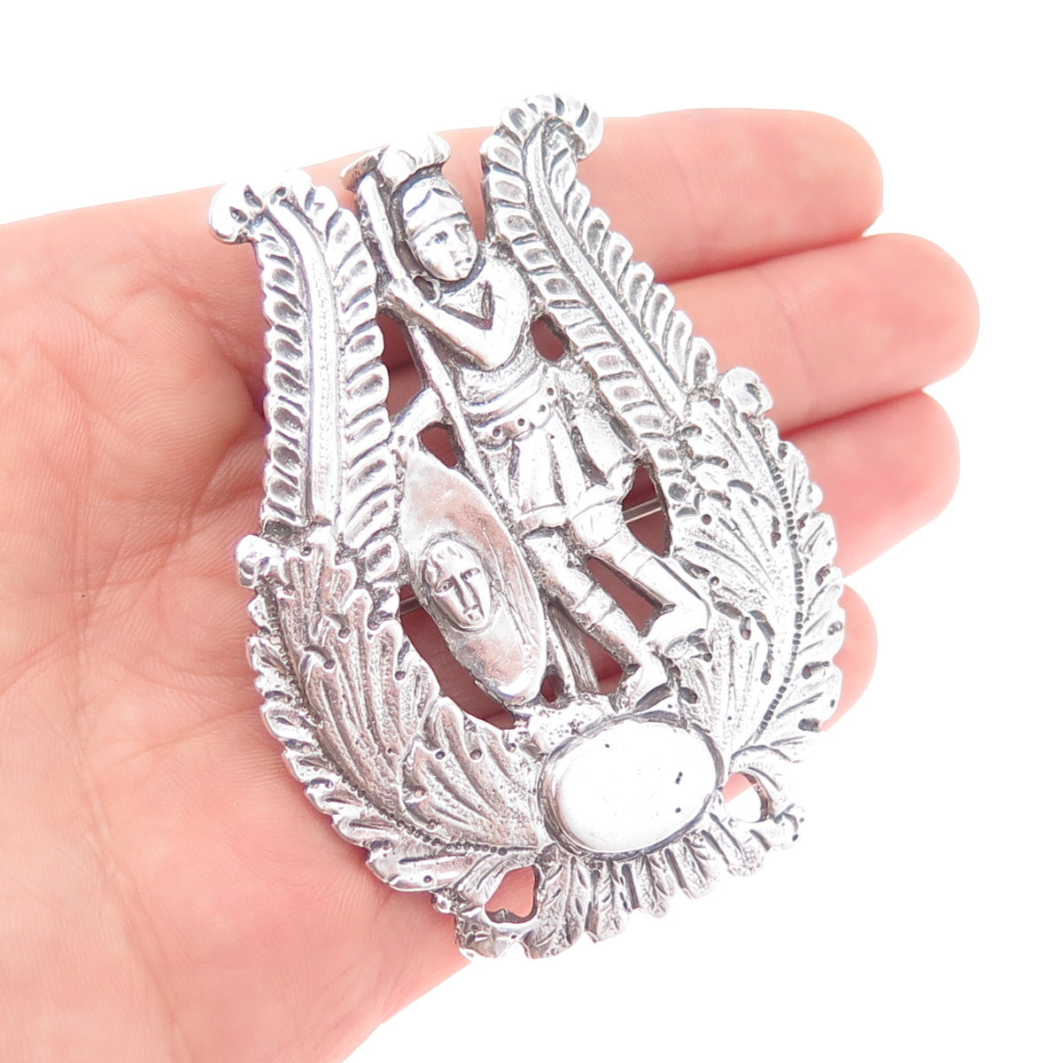 900 Silver Antique Italy Neapolitan Holy Warrior Pin Brooch / Slide Pendant