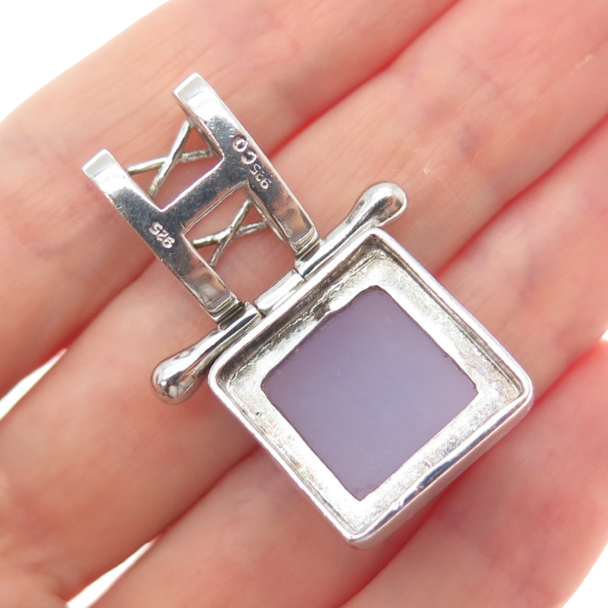 925 Sterling Silver Vintage Real Lavender Jade Modernist Slide Pendant
