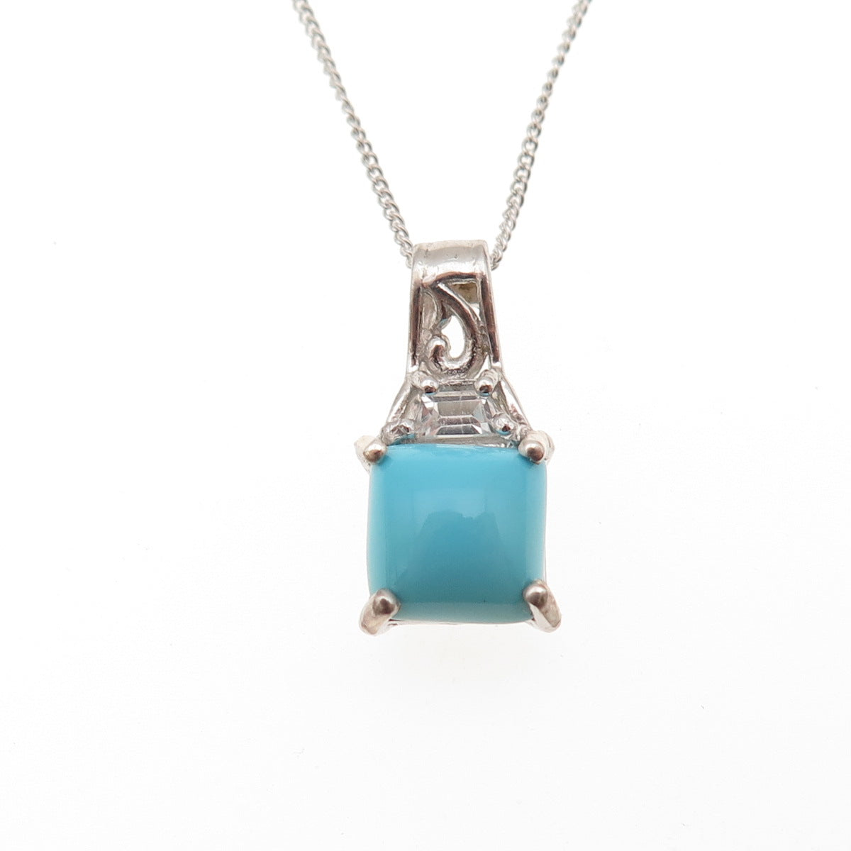 Chuck Clemency 925 Sterling Silver Real Turquoise White Topaz Chain Necklace 20"