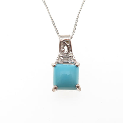 Chuck Clemency 925 Sterling Silver Real Turquoise White Topaz Chain Necklace 20"