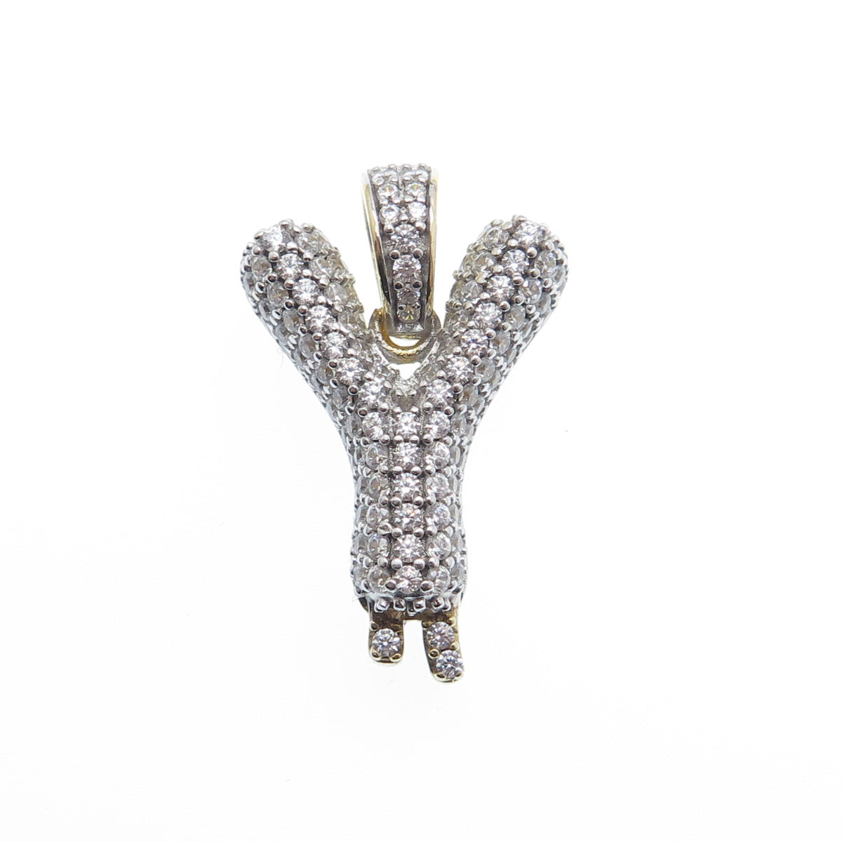 925 Sterling Silver Gold Plated Round-Cut Shaped C Z Letter Y Sparkle Pendant