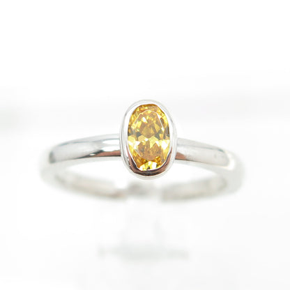 925 Sterling Silver Oval-Cut Canary C Z Ring Size 4.75