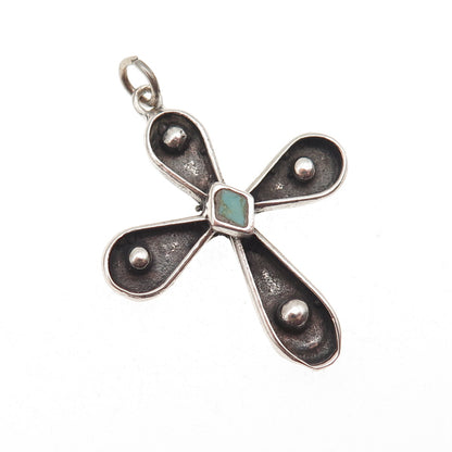 Old Pawn 925 Sterling Silver Vintage Turquoise Cross Oxidized Charm Pendant
