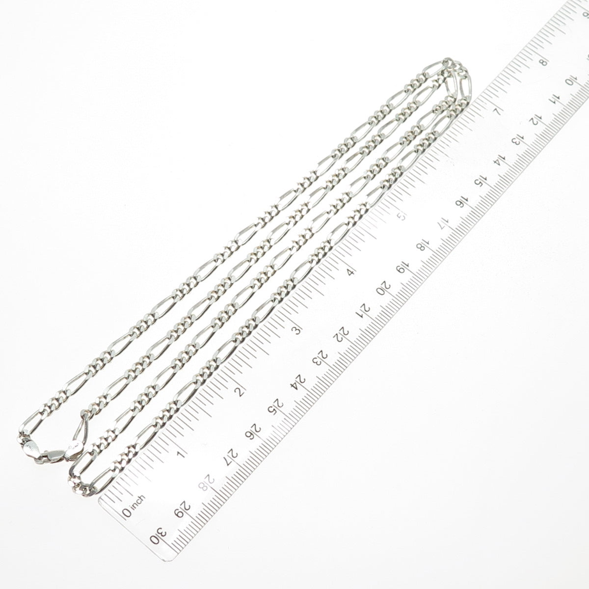 925 Sterling Silver Vintage Italy Figaro Chain Necklace 30"