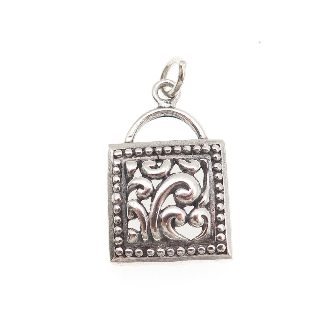 925 Sterling Silver Vintage Floral Oxidized Charm Pendant