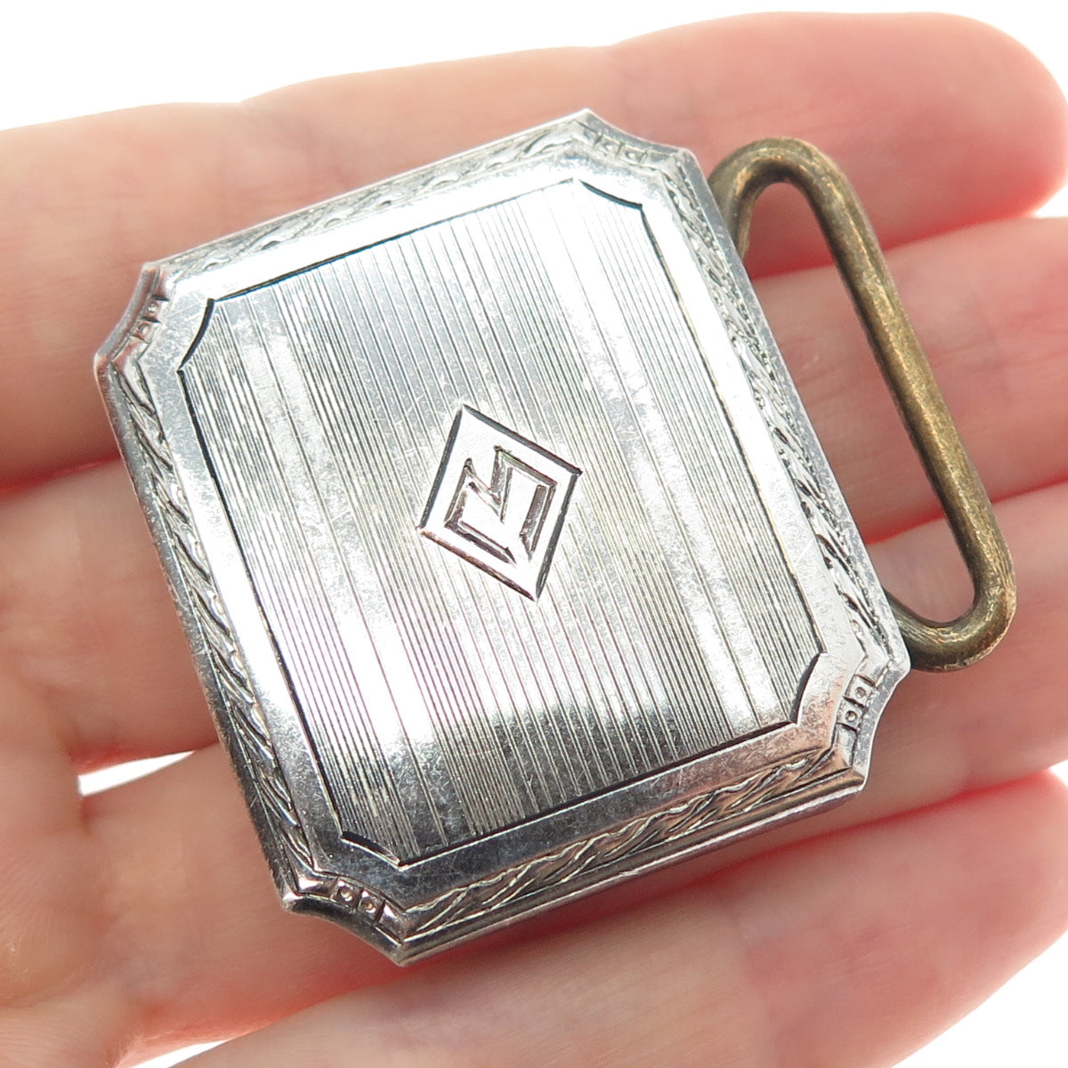 DUNN BROS 925 Sterling Silver Antique Art Deco Letter M Monogram Belt Buckle