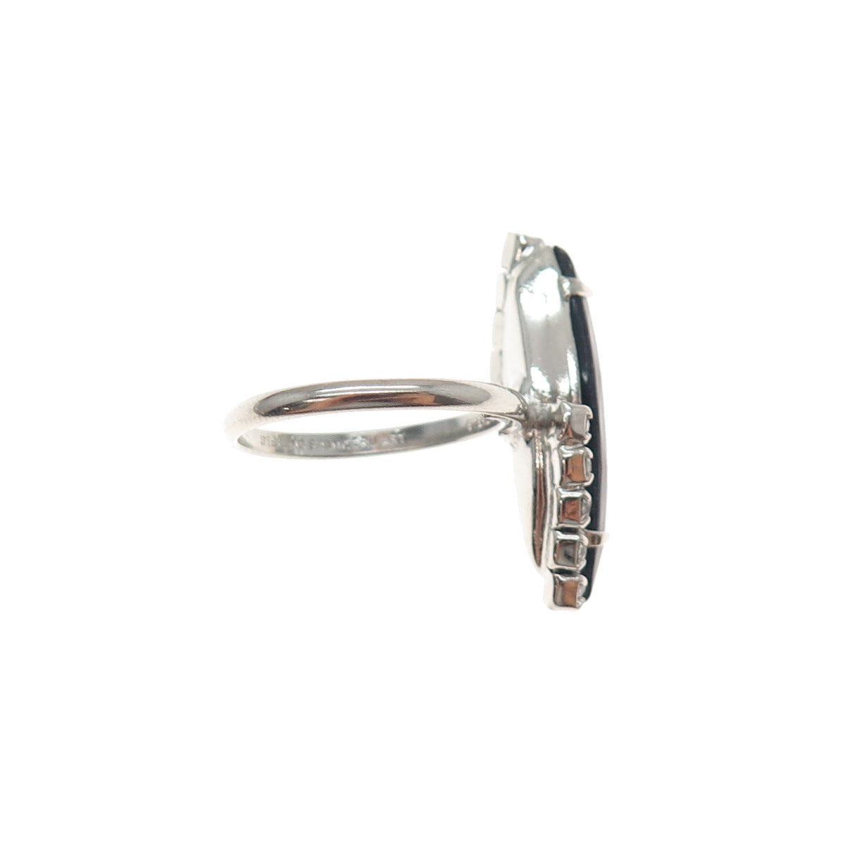 TRU ART 925 Sterling Silver Shank Antique Black Onyx & Rhinestone Ring Size 6.5