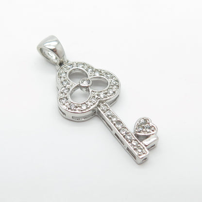 925 Sterling Silver C Z Key Pendant