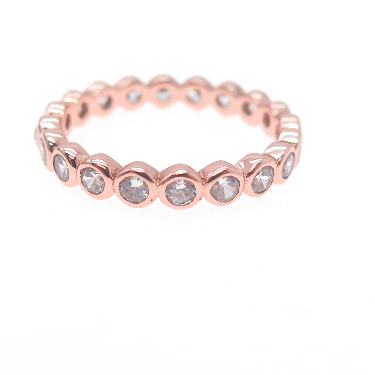 925 Sterling Silver Rose Gold Plated Round-Cut C Z Eternity Band Ring Size 8.25