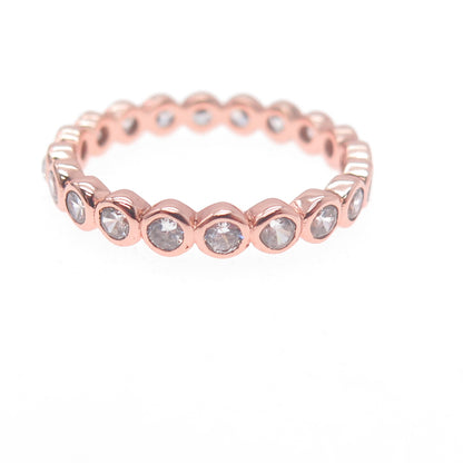 925 Sterling Silver Rose Gold Plated Round-Cut C Z Eternity Band Ring Size 8.25