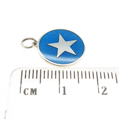 925 Sterling Silver Blue Enamel Star Round Tag Minimalist Charm Pendant