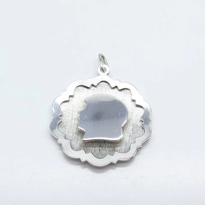 925 Sterling Silver Vintage Girl Face Profile Textured Pendant