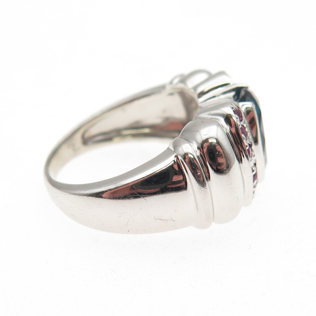 Ross Simons 925 Sterling Silver Real London Blue Topaz & Ruby Ring Size 6.75