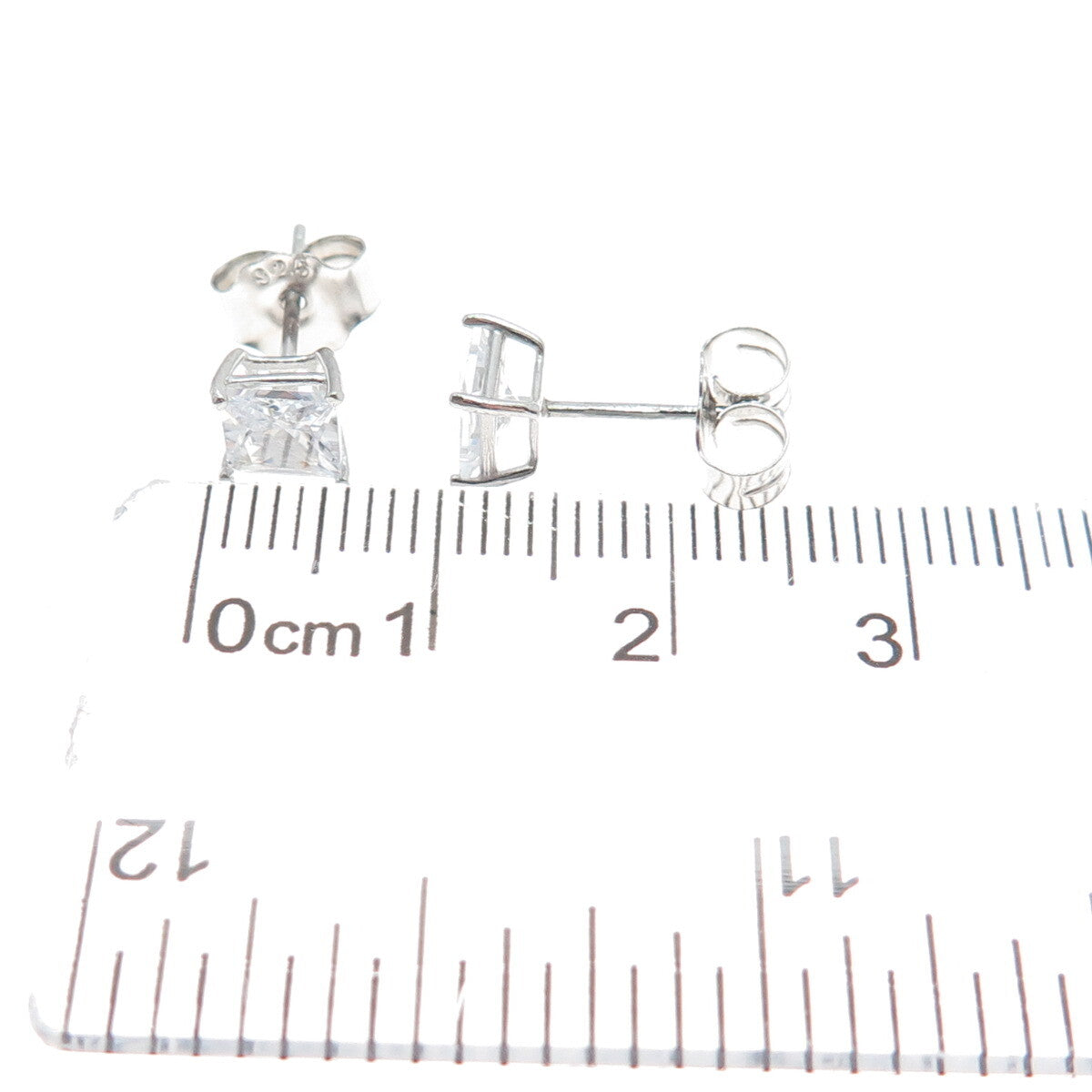 925 Sterling Silver Princess-Cut C Z Stud Earrings