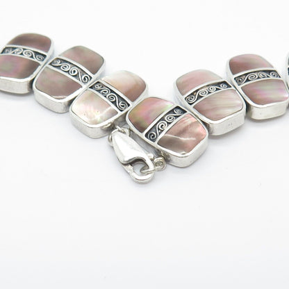 Sterling Silver Vintage ACLEONI Real Mother-of-Pearl Swirl Slide Necklace 16"
