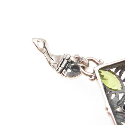 SX Sally C 925 Sterling Silver Vintage Real Amethyst & Peridot Floral Pendant