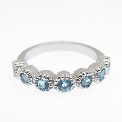 DSMK 925 Sterling Silver Real Round-Cut Blue Topaz Ring Size 7.25
