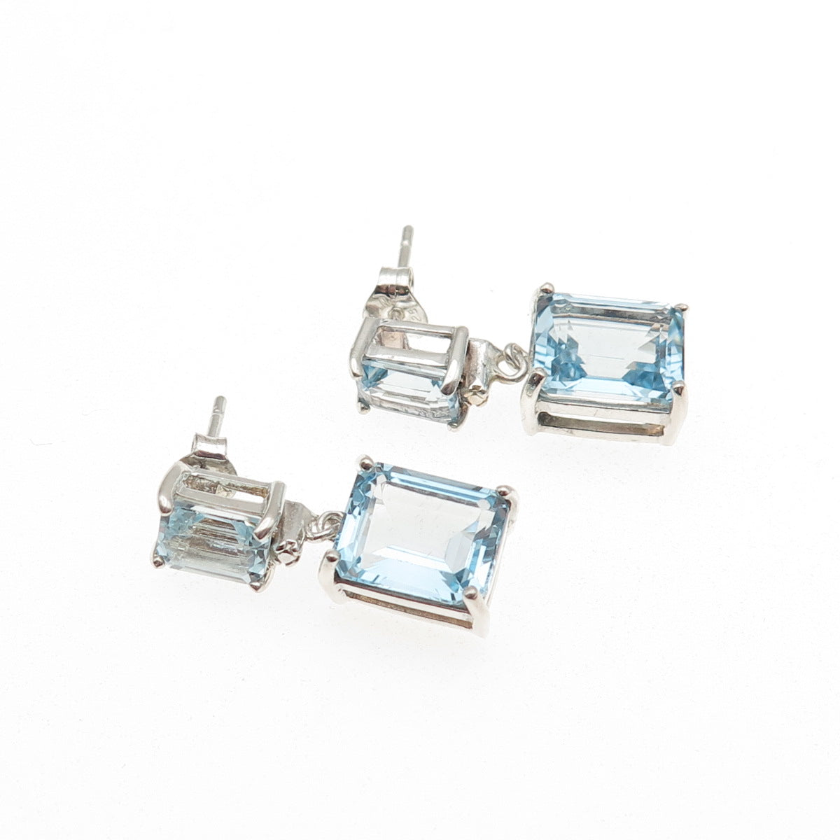 Seta 925 Sterling Silver Real Emerald-Cut Blue Topaz Dangle Earrings