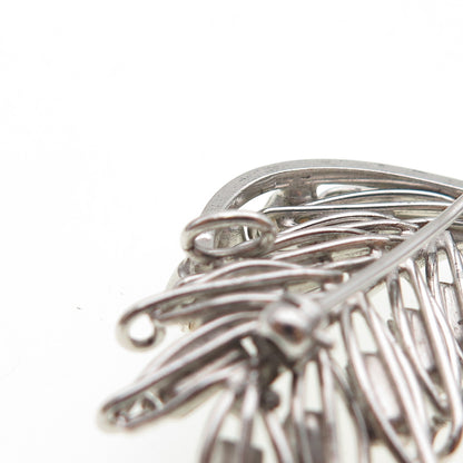 925 Sterling Antique Art Deco Rhinestone Real Pearl Floral Pin Brooch / Pendant