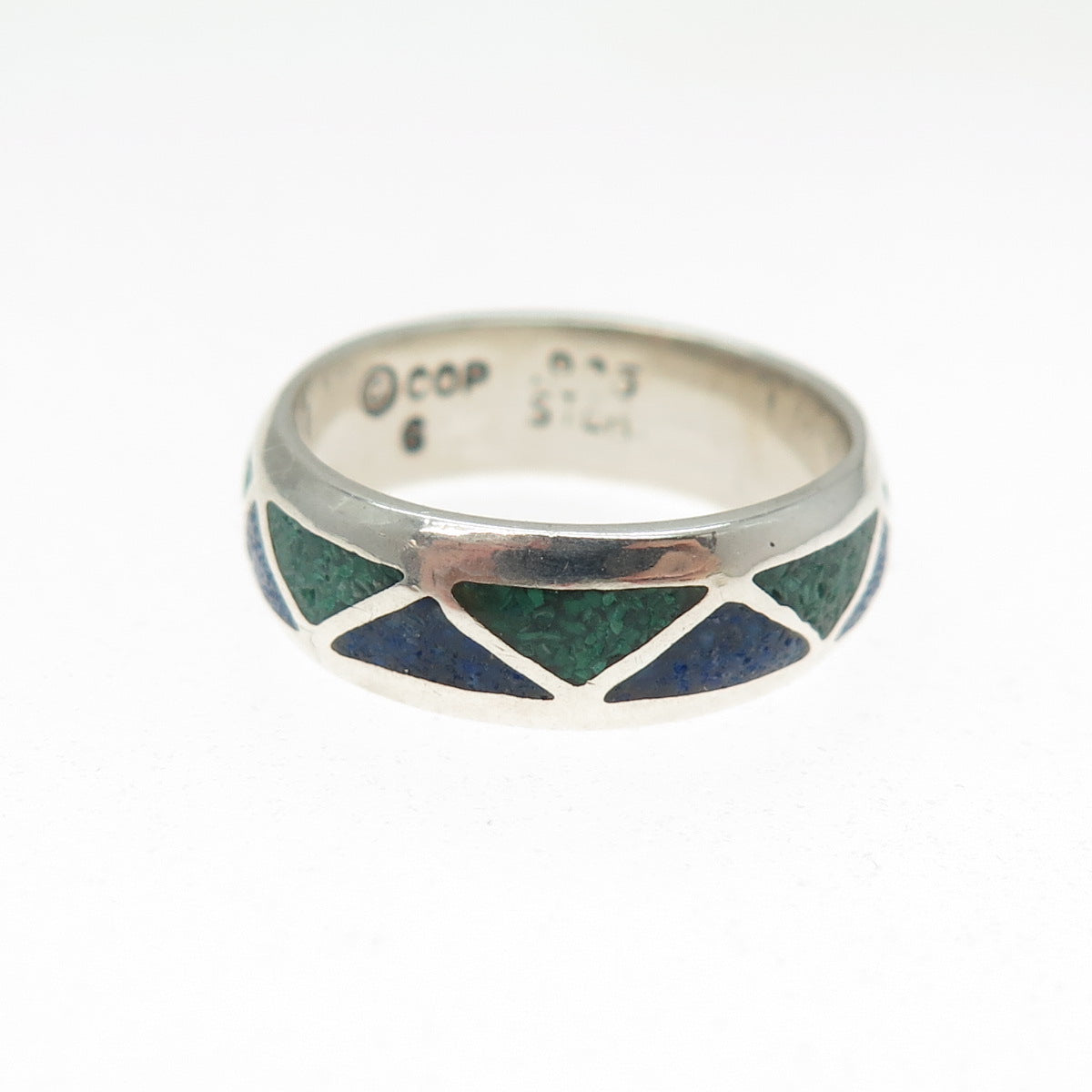 COP CASTINGS ON PARADE 925 Sterling Vintage Turquoise Lapis Inlay Ring Size 6.25
