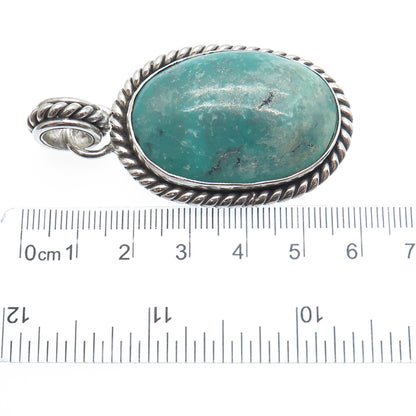 925 Sterling Silver Vintage Real Cabochon Tyrone Turquoise Roped Pendant