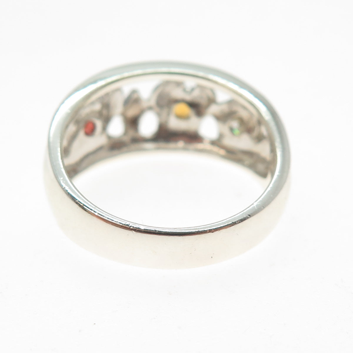 925 Sterling Silver Vintage Real Red Garnet Citrine & C Z Flame Ring Size 10.25