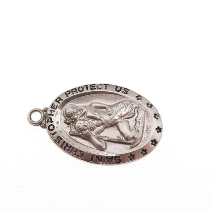 925 Sterling Silver Vintage St. Christopher Religious Medal Charm Pendant
