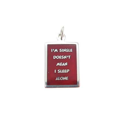 925 Sterling Red Enamel I'm Single Doesn't Mean I Sleep Alone Minimalist Pendant