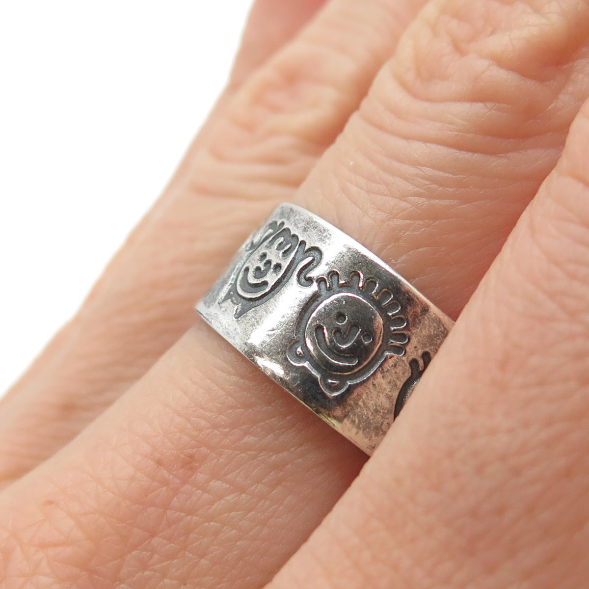 925 Sterling Silver Vintage EFS Mexico Children Oxidized Band Ring Size 8.25