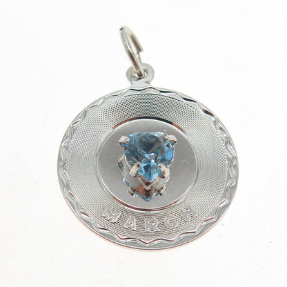 925 Sterling Silver Heart-Cut Blue Rhinestone "March" Pendant