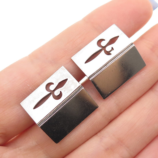SWANK 925 Sterling Silver Front Antique Art Deco Fleur de Lis Cufflinks