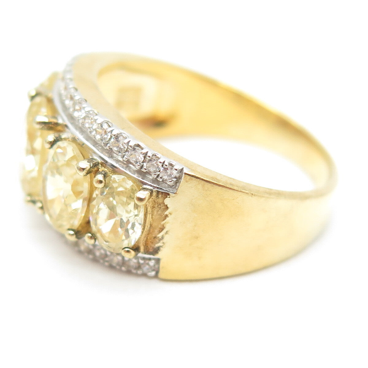 925 Sterling Silver Gold Plated White & Lemon C Z Ring Size 9.5