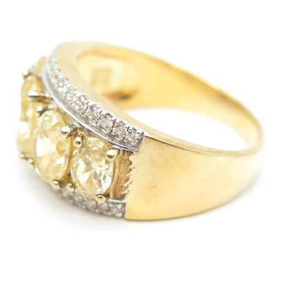 925 Sterling Silver Gold Plated White & Lemon C Z Ring Size 9.5