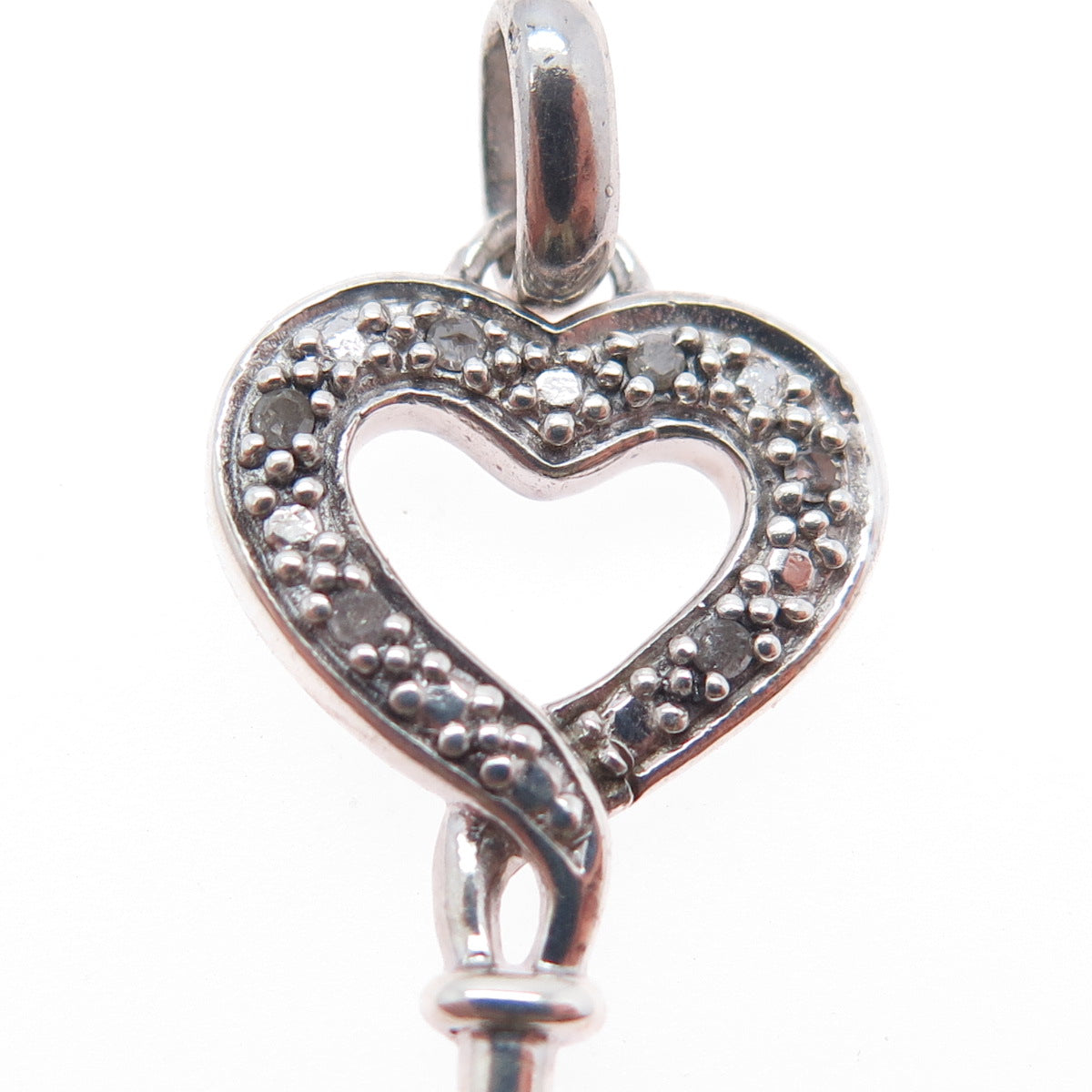 925 Sterling Silver Real Round-Cut Diamond Heart Key Charm Pendant