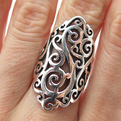 925 Sterling Silver Vintage Swirl Oxidized Ring Size 6.5