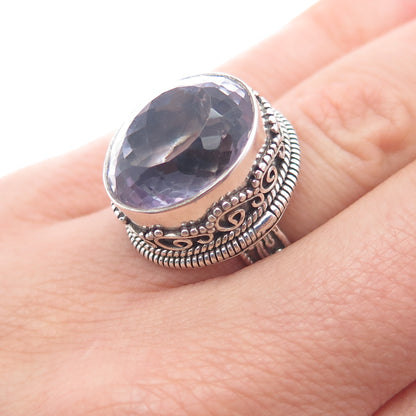 925 Sterling Silver Vintage Real Amethyst Swirl Oxidized Ring Size 6