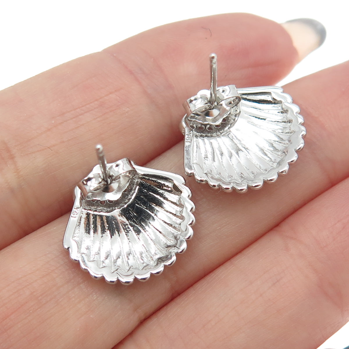 925 Sterling Silver C Z Seashell Earrings