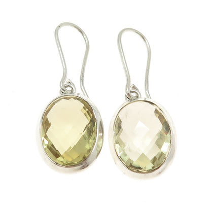 925 Sterling Silver Vintage Real Oval-Cut Citrine Dangling Earrings