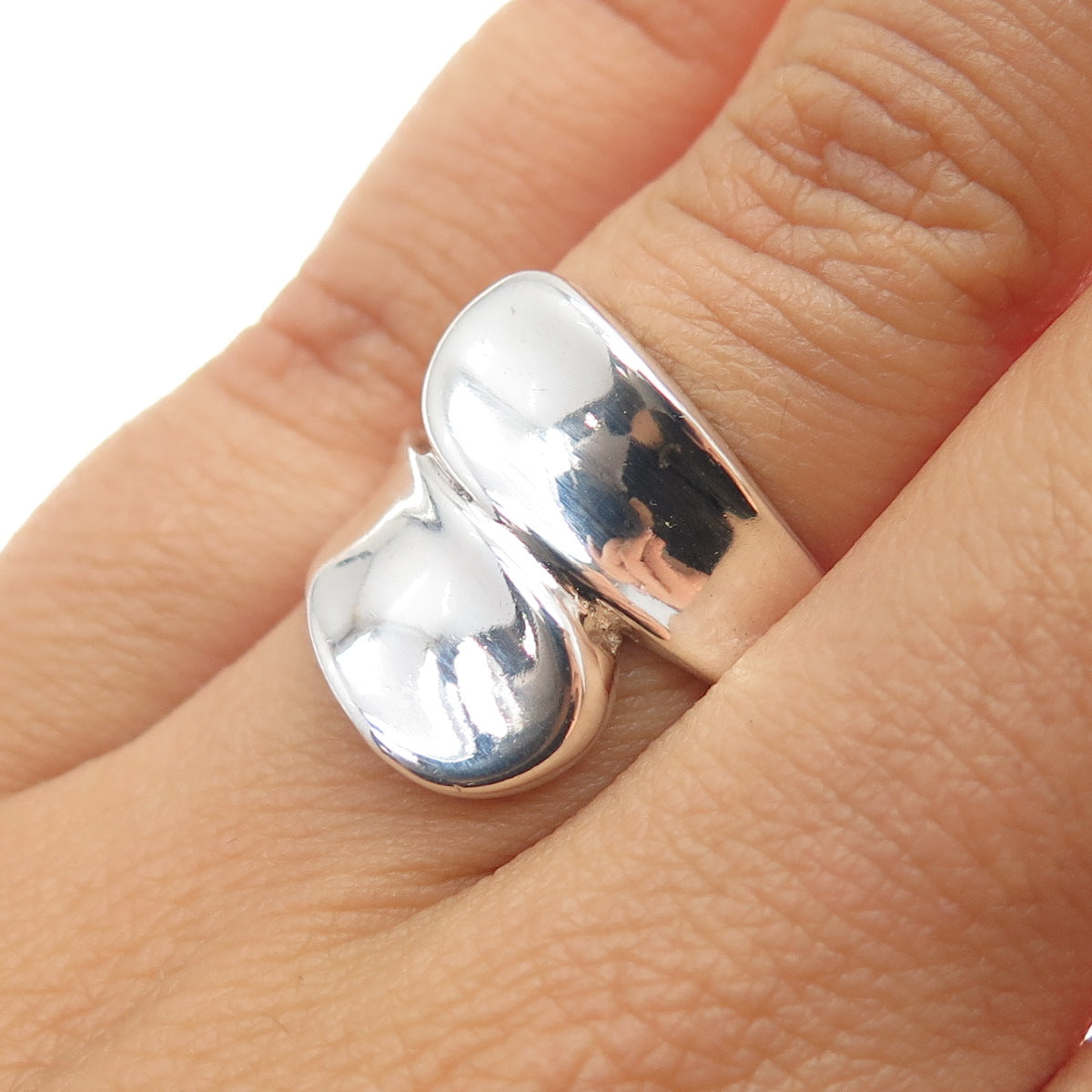 925 Sterling Silver Vintage Modernist Bypass Ring Size 6.25