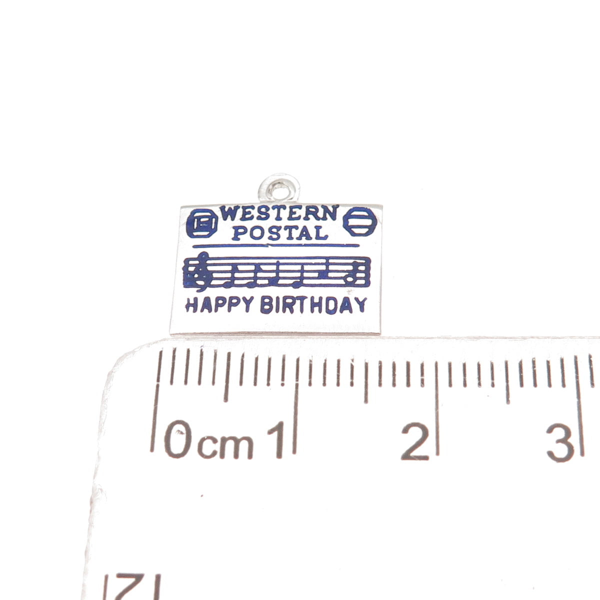 925 Sterling Vintage Enamel Western Postal Happy Birthday Mini Charm Pendant