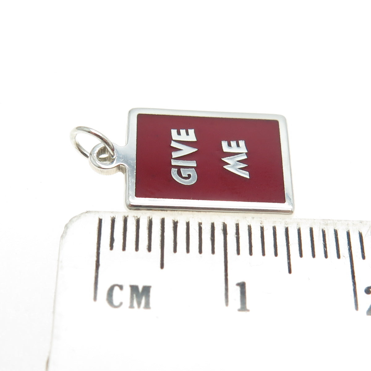 925 Sterling Silver Red Enamel "Give Me" Minimalist Charm Pendant