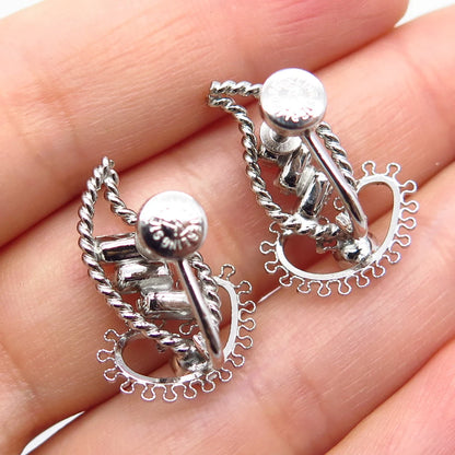925 Sterling Silver Vintage Rhinestone Ornate Screw Back Earrings