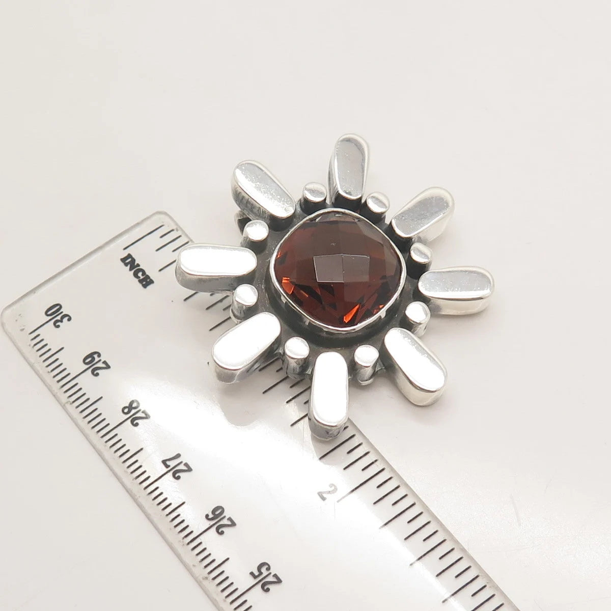 925 Sterling Silver Vintage Real Smoky Quartz Floral Slide Pendant