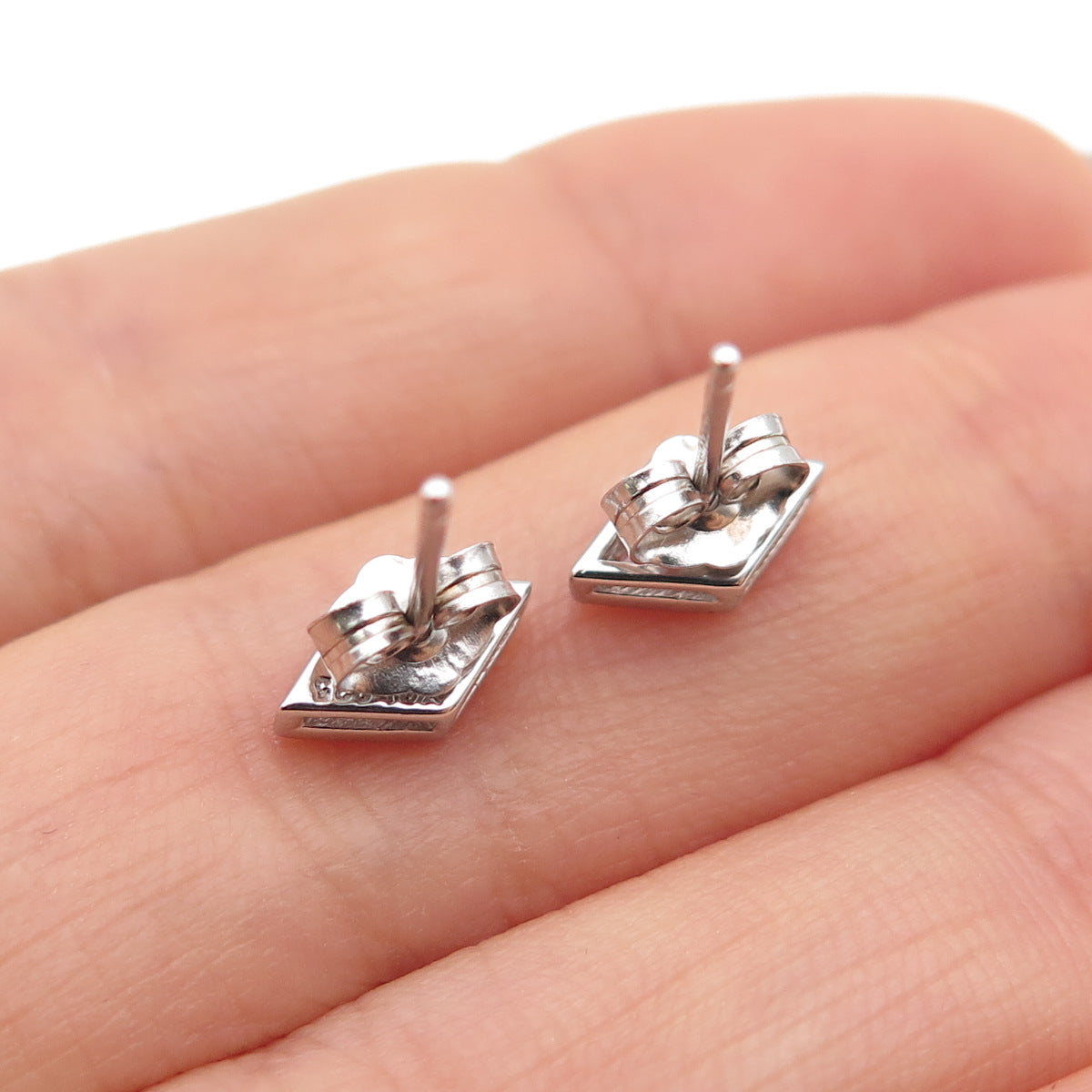 925 Sterling Silver Triangle-Cut C Z Stud Earrings