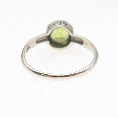 925 Sterling Silver Vintage Real Round-Cut Peridot Oxidized Ring Size 7.75